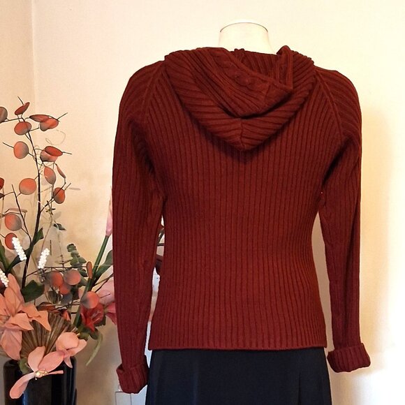 NWT Women's Wine Red Burgundy Zip-Up Hooded Cardigan Knitwear Sweater 6 S - Picture 9 of 9